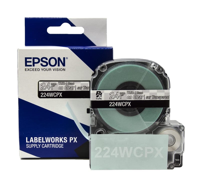 LABELWORKS Epson LABELWORKS 224WCPX PET (Polyester) Tape Cartridge - White on Clear Label Maker Tape - 1"" (24MM) Wide  30' - Image 5